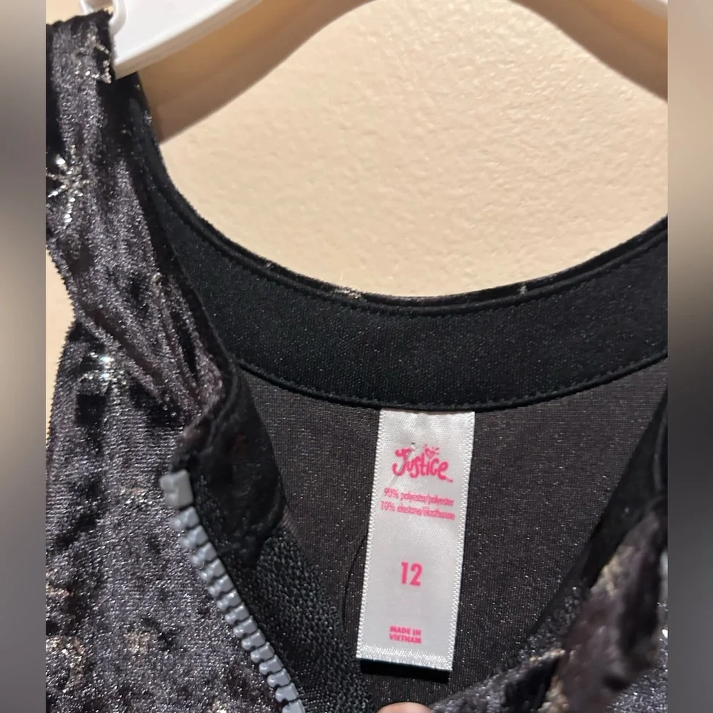 Justice Black Velvet Dress Glitter Moon Stars Size 12 NWOT